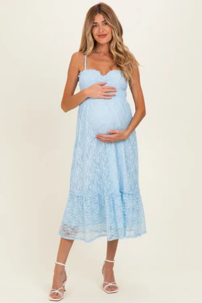 Pinkblush Sleeveless Lace Maxi Dress In Blue