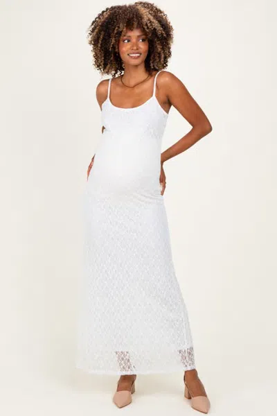 Pinkblush Sleeveless Lace Square Neck Maxi Dress In Ivory