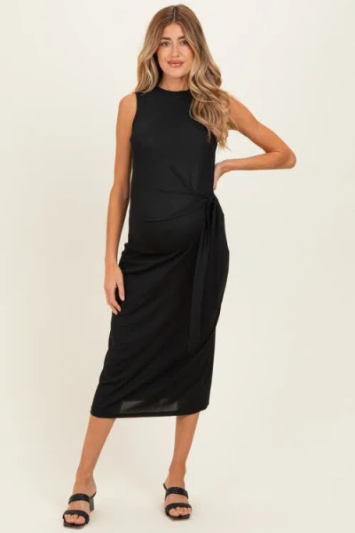 Pinkblush Sleeveless Waist Tie Midi Dress In Black