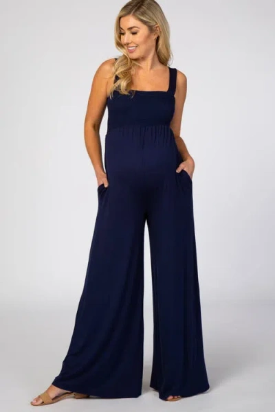 Pinkblush Sleeveless Wide Leg Jumpsuit In Blue