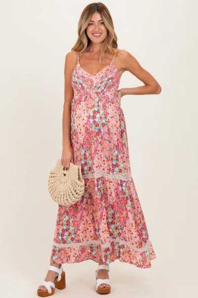Pinkblush Smocked Bust V Neck Lace Trim Maxi Dress