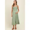 Pinkblush Smocked Button Front Linen Blend Midi Dress In Green