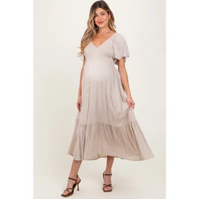 Pinkblush Smocked Flutter Sleeve Midi Dress In Cream