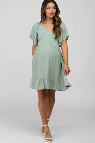 Pinkblush Smocked Front Ruffle Hem Dress In Green