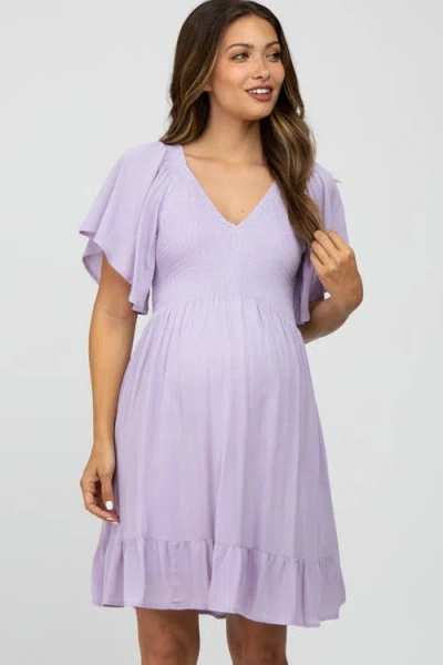 Pinkblush Smocked Front Ruffle Hem Dress In Purple