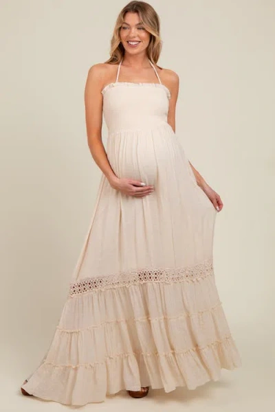 Pinkblush Smocked Open Back Maxi Dress In Neutral