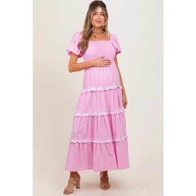 Pinkblush Smocked Ruffle Tiered Puff Sleeve Maxi Dress