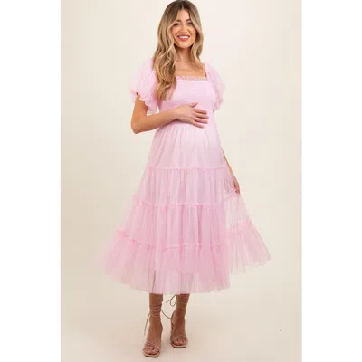 Pinkblush Smocked Tiered Tulle Midi Dress