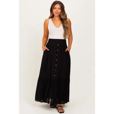 Pinkblush Smocked Waist Button Accent Maxi Skirt In Multi
