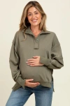 Pinkblush Snap Button Pullover Henley Sweatshirt In Green