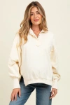 Pinkblush Snap Button Pullover Henley Sweatshirt In White