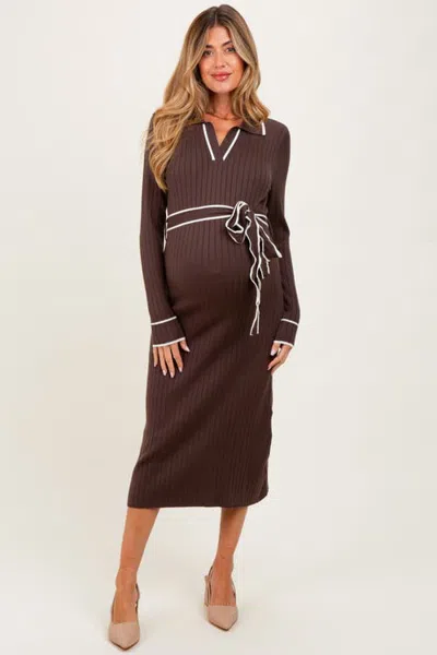 Pinkblush Soft Stretchy Rib Fitted Sweater Midi Dress In Brown