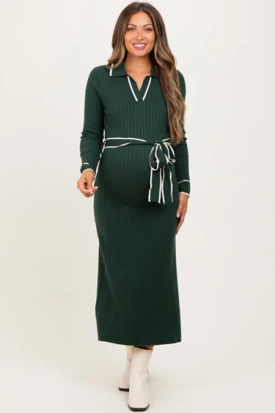 Pinkblush Soft Stretchy Rib Fitted Sweater Midi Dress In Green