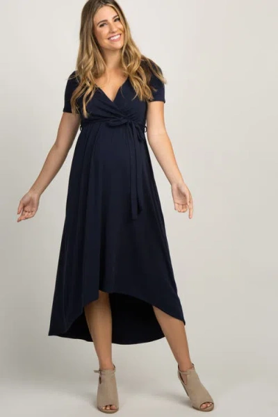 Pinkblush Solid Hi-low Wrap Dress In Blue