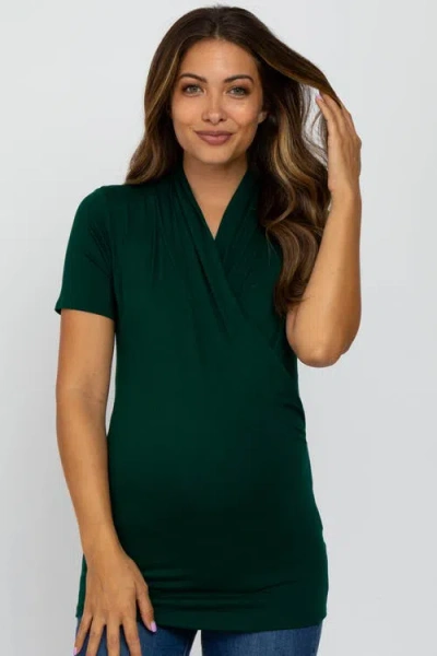 Pinkblush Solid Short Sleeve Wrap Front Nursing Top In Green