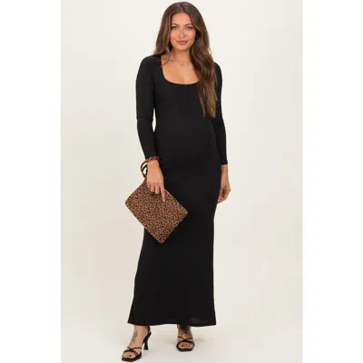 Pinkblush Square Neck Long Sleeve Maxi Dress In Black