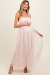 Pinkblush Square Neck Shoulder Tie Tulle Maxi Dress In Pink