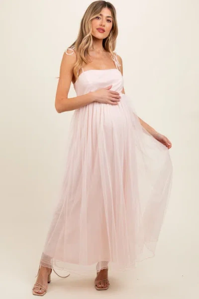 Pinkblush Square Neck Shoulder Tie Tulle Maxi Dress