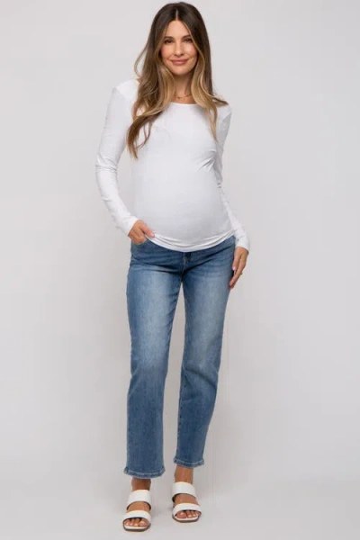Pinkblush Straight Crop Maternity Jeans In Blue