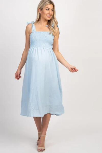 Pinkblush Strap Tie Smocked Dress In Blue