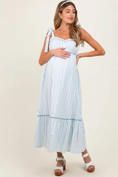 Pinkblush Striped Bow-tie Maxi Dress In Blue