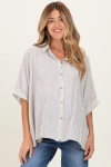 Pinkblush Striped Boxy Button Down Top In Blue