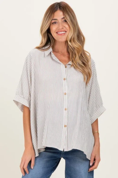 Pinkblush Striped Boxy Button Down Top In Blue