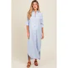Pinkblush Striped Button Down Maxi Dress In Blue