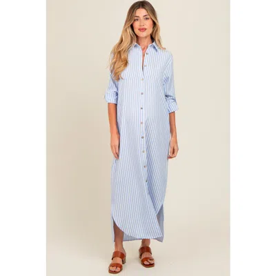 Pinkblush Striped Button Down Maxi Dress In Blue