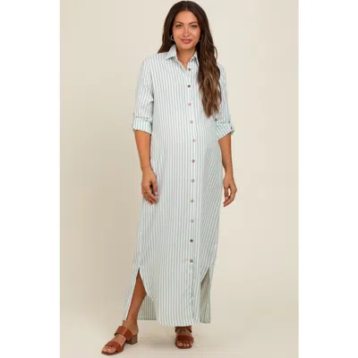 Pinkblush Striped Button Down Maxi Dress In Blue