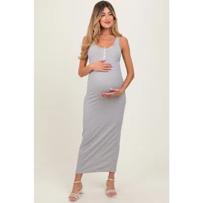 Pinkblush Striped Button Front Sleeveless Maxi Dress In Ivory