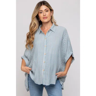 Pinkblush Striped Button Up Dolman Top In Blue