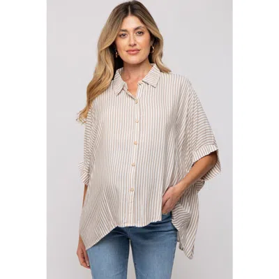 Pinkblush Striped Button Up Dolman Top In Brown