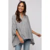 Pinkblush Striped Button Up Dolman Top In Gray
