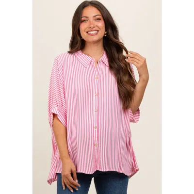 Pinkblush Striped Button Up Dolman Top In Multi