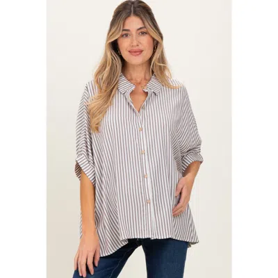 Pinkblush Striped Button Up Dolman Top In White