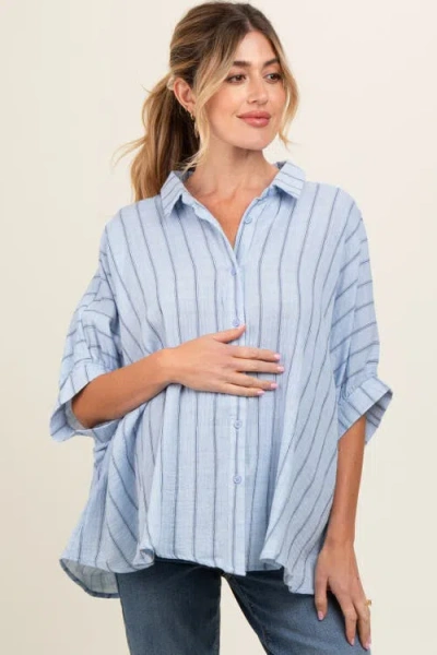Pinkblush Striped Collared Oversized Top In Blue