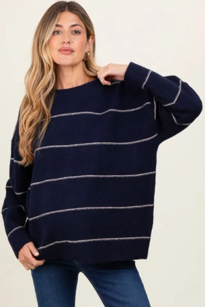 Pinkblush Striped Drop Shoulder Sweater In Blue