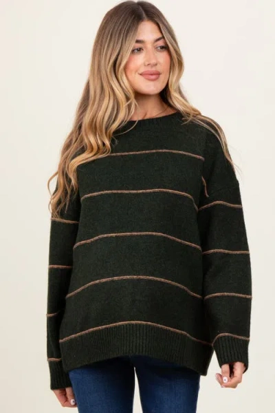Pinkblush Striped Drop Shoulder Sweater In Green