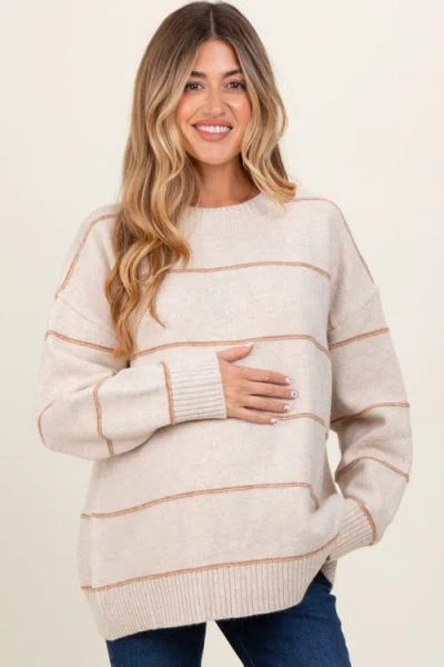 Pinkblush Striped Drop Shoulder Sweater In Neutral