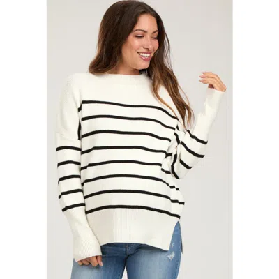 Pinkblush Striped Drop Shoulder Sweater In Neutral