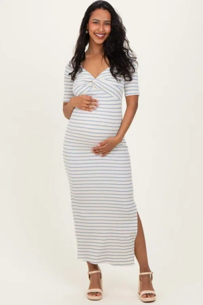 Pinkblush Striped Knit Short Sleeve Maxi Dress In White
