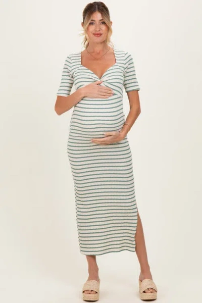 Pinkblush Striped Knit Short Sleeve Maxi Dress In Green