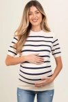 Pinkblush Striped Knit Short Sleeve Top In Neutral