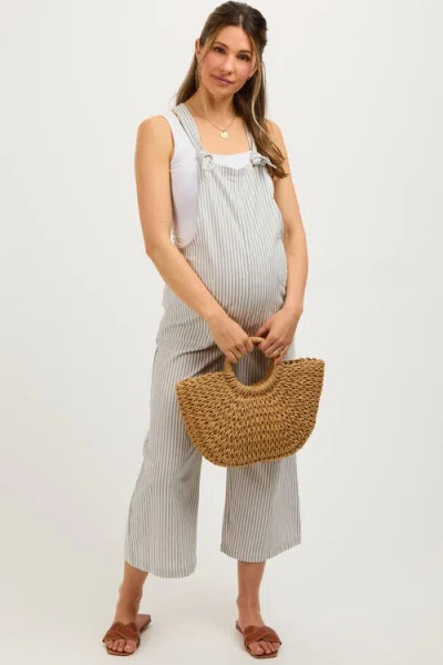 Pinkblush Striped Linen Overalls In Gray