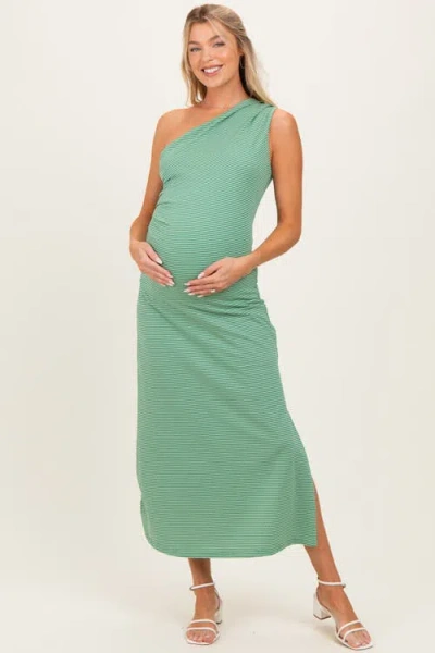 Pinkblush Striped One Shoulder Midi Dress In Green
