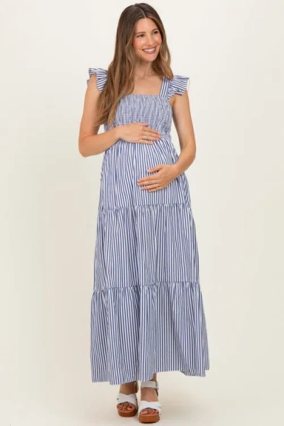 Pinkblush Striped Ruffle Strap Smocked Maxi Dress In Multi