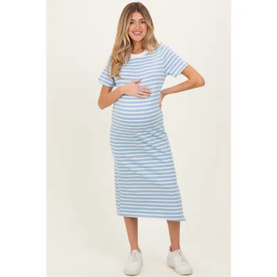 Pinkblush Striped Short Sleeve Midi Dress In Blue