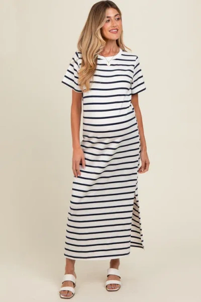 Pinkblush Striped Side Slit Maxi Dress In Blue