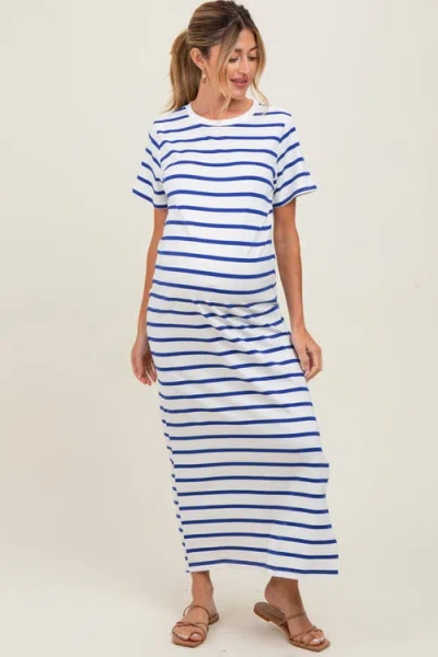 Pinkblush Striped Side Slit Maxi Dress In Blue